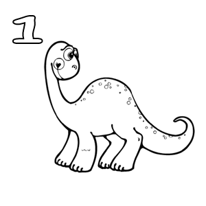 Dibujos infantiles de números: 1 dinosaurio