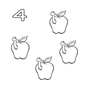 Dibujos infantiles de números: 4 manzanas