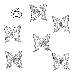 Dibujos infantiles de números: 6 mariposas