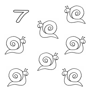 Dibujos infantiles de números: 7 caracoles